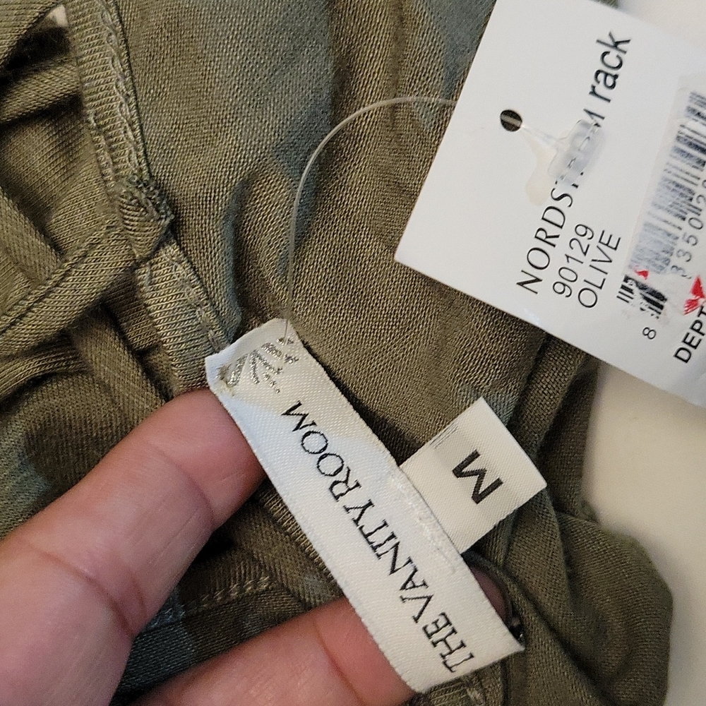VANITY ROOM Super Stretchy V Neck/Back Strappy Olive Dress M - Picture 7 of 10